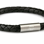 Elk Island Black Leather Bracelet // Black + Silver