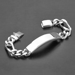 Stainless Steel ID Plate Figaro Chain Bracelet // 8"