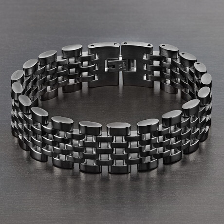 Black Plated Stainless Steel Wide Link Bracelet // 8"