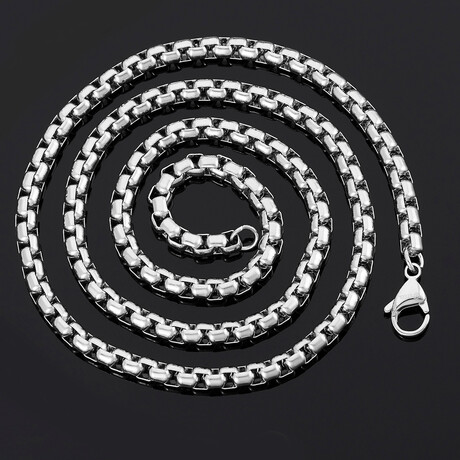 Polished Stainless Steel Box Chain Necklace // 28"
