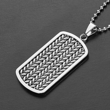 Polished Franco Chain Inlay Stainless Steel Dog Tag Necklace // 24"