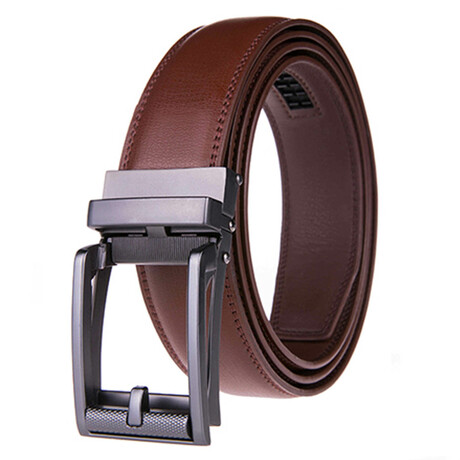 Genuine Leather Automatic-Buckle Ratchet Classic Dress Belt // Brown (32-34)