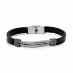 Leather & Stainless Steel Bracelet // Black + Silver