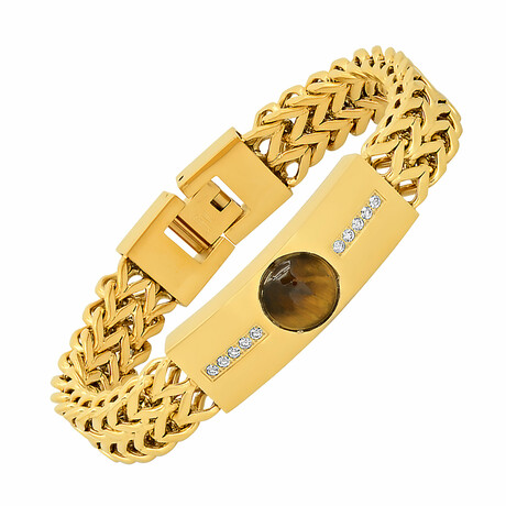 Tiger Eye + 18K Gold Plated Bracelet // Gold + Brown