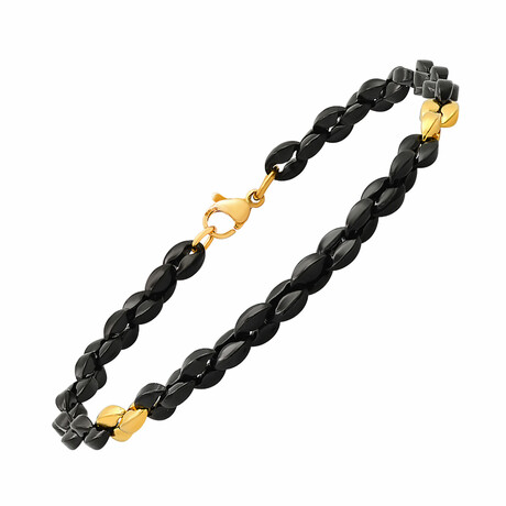 Two Tone Gucci Link Chain Bracelet // Black + Gold