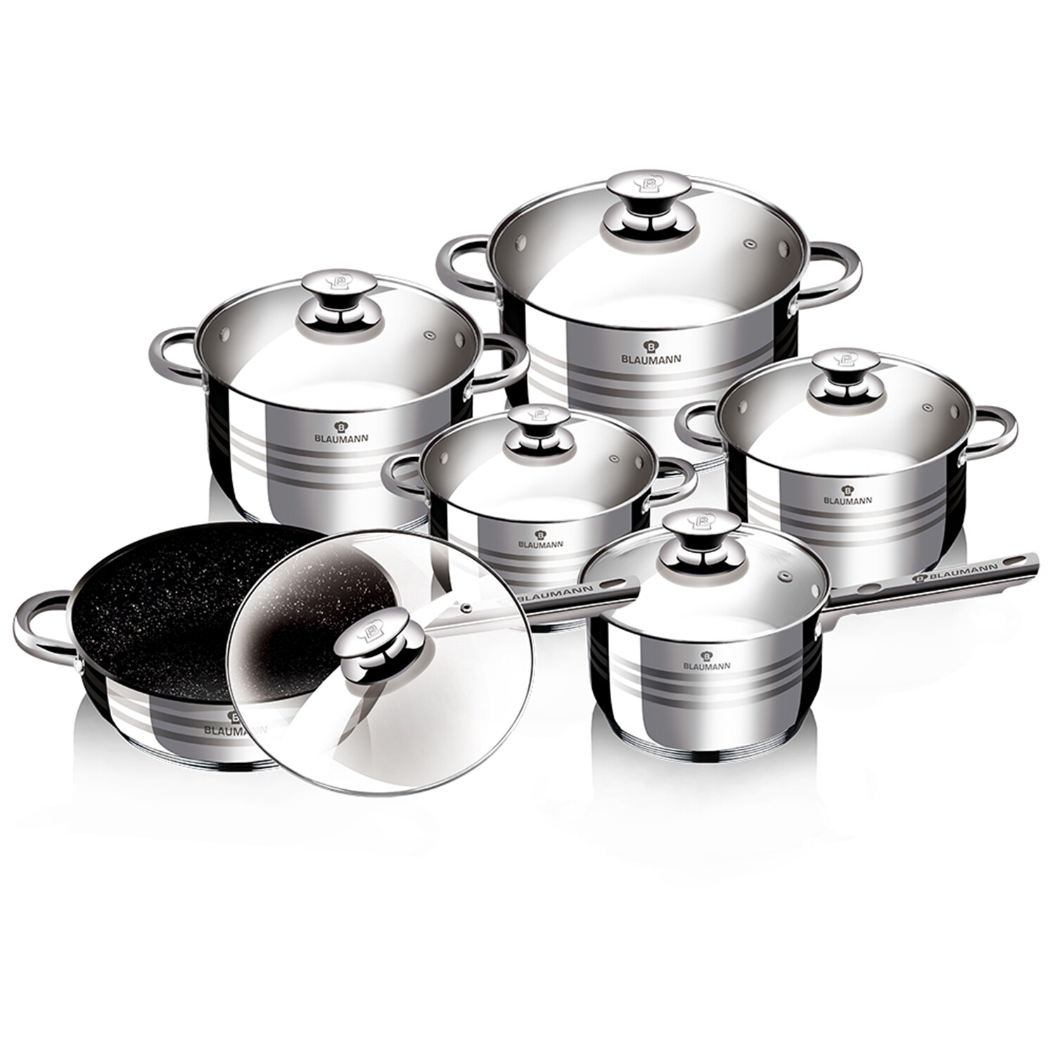 Jumbo Stainless Steel Gourmet Cookware Set // 12pcs - Berlinger Haus ...