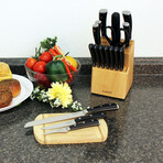 Triple Riveted 18-Piece Knife + Cutlery Set // Knife Block Included // Black
