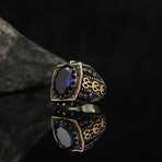 Dark Blue Zircon Gemstone Silver Ring (Ring Size: 6)
