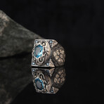 Blue Topaz Gemstone Black Ring (Ring Size: 6)