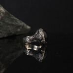 Round Cut Onyx Gemstone Silver Ring (6.5)