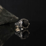 Round Cut Onyx Gemstone Silver Ring (6.5)