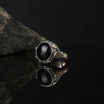 Round Cut Onyx Gemstone Silver Ring (6.5)