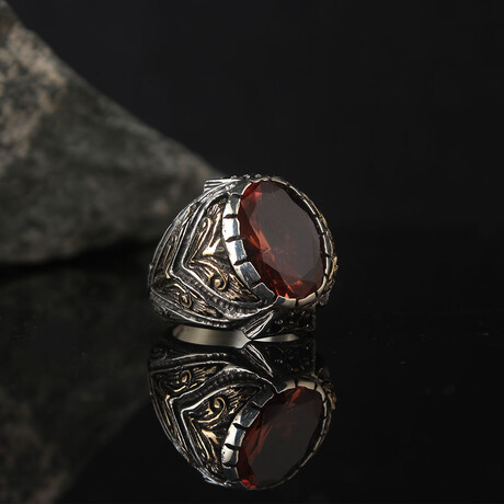 Red Zircon Gemstone Ring (Ring Size: 6)