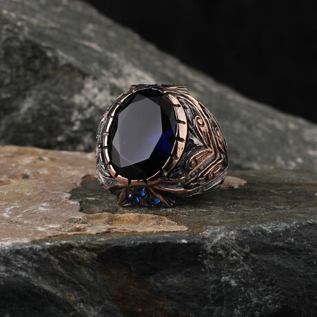 Dark Blue Zircon Gemstone Ring (Ring Size: 6)