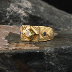 Round White + Dark Blue Zircon Ring (6.75)