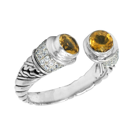 Bali Sterling Silver + Citrine + CZ Cuff Ring (Size 6)