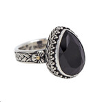 Bali Sterling Silver + 18K Black Spinel Basket Weave Ring (Size 6)
