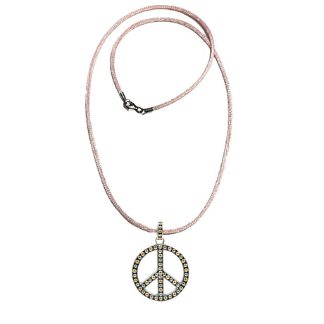 Bali Sterling Silver + 18K Peace Sign Pendant + 18" Pink Silk Cord