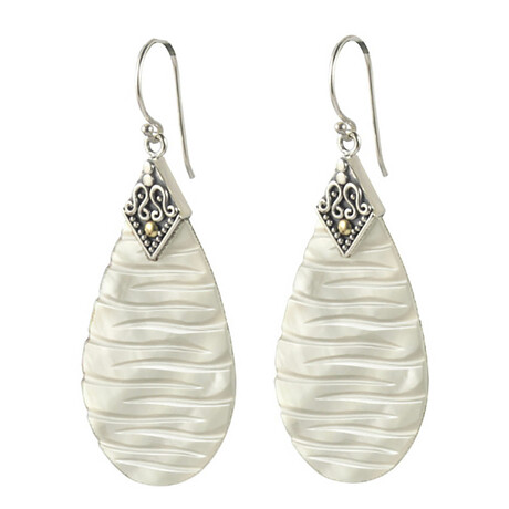 Bali Sterling Silver + 18K Carved Mother of Pearl Earrings