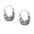 Bali Sterling Silver Floral Basket Hoop Earrings