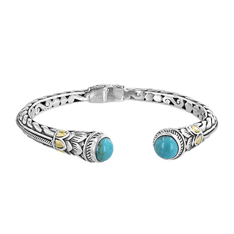 Bali Sterling Silver + 18K Turquoise Cable Bracelet