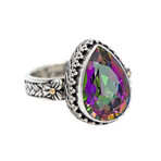 Bali Sterling Silver + 18K Magic Green Quartz Basket Weave Ring (Size 6)