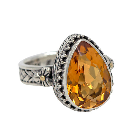 Bali Sterling Silver + 18K Magic Yellow Quartz Basket Weave Ring (Size 6)