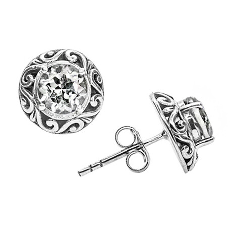 Bali Sterling Silver + White Topaz Stud Earrings