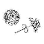 Bali Sterling Silver + White Topaz Stud Earrings