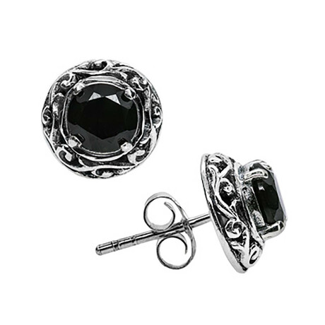 Bali Sterling Silver + Black Spinel Stud Earrings