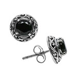 Bali Sterling Silver + Black Spinel Stud Earrings