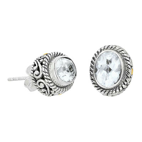 Bali Sterling Silver + 18K White Topaz Stud Earrings