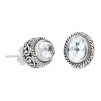 Bali Sterling Silver + 18K White Topaz Stud Earrings