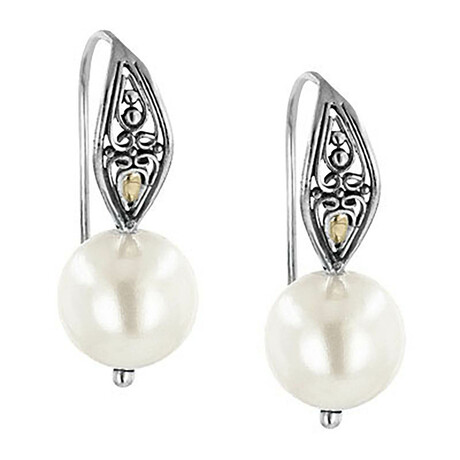 Bali Sterling Silver + 18K White Shell Pearl Earrings