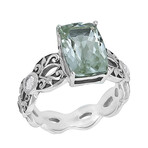 Bali Sterling Silver + Prasiolite + White Topaz Scrollwork Ring (Size 6)