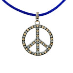 Bali Sterling Silver + 18K Peace Sign Pendant + 18" Blue Silk Cord