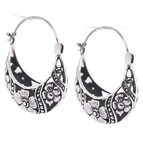 Bali Sterling Silver + Large Floral Basket Hoop Earrings