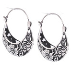 Bali Sterling Silver + Large Floral Basket Hoop Earrings