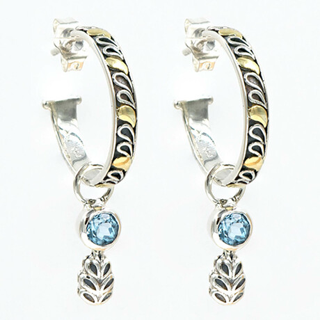 2-in-1 Sterling Silver + 18K Blue Topaz Hoop Earrings