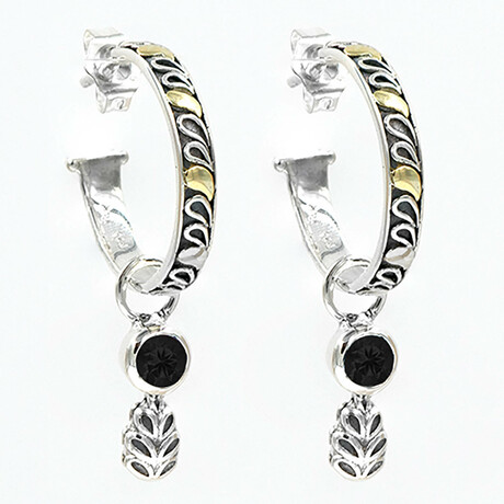 2-in-1 Sterling Silver + 18K Black Spinel Hoop Earrings