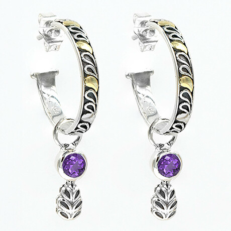 2-in-1 Sterling Silver + 18K Amethyst Hoop Earrings