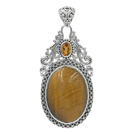 Bali Sterling Silver + Tigers Eye + Citrine Pendant