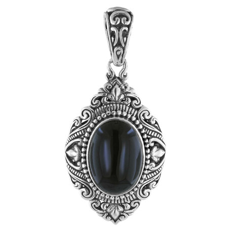 Bali Sterling Silver + Onyx Pendant + 18" Chain