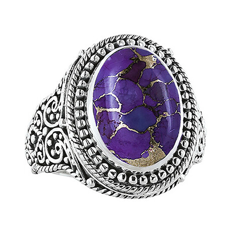 Bali Sterling Silver + Purple Mojave Turquoise Filigree Ring (Size 5)