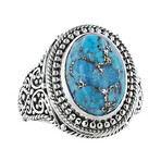 Bali Sterling Silver + Blue Mojave Turquoise Filigree Ring (Size 5)