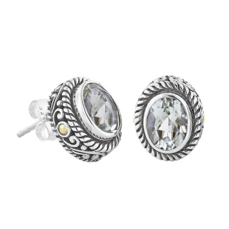 Bali Sterling Silver + 18K Prasiolite Stud Earrings