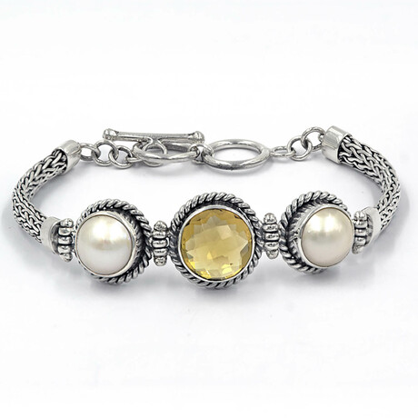 Bali Sterling Silver + Tulang Naga Citrine + Mabe Pearl Bracelet