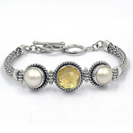 Bali Sterling Silver + Tulang Naga Citrine + Mabe Pearl Bracelet