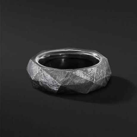 Genuine Torqued Faceted Seymchan Meteorite Ring // Size 7.75