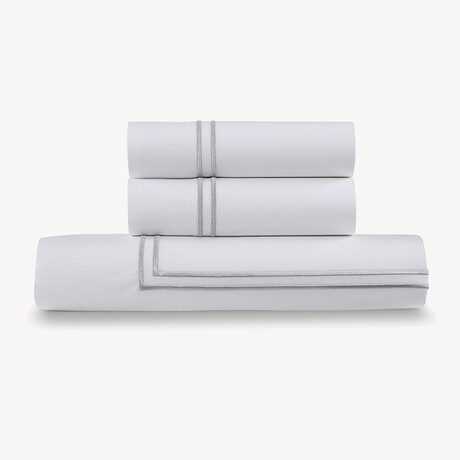 3-Piece Cotton Duvet Cover Set with Satin Stitching // Silver (Full/Queen)